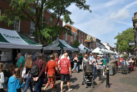 Stone High Street Market busy day