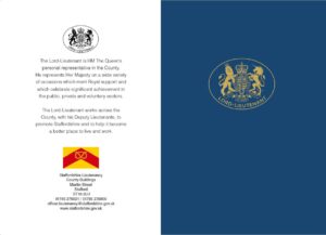 Thank you card from Her Majesty's Lord-Lieutenant of Staffordshire