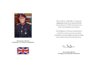 Thank you card from Her Majesty's Lord-Lieutenant of Staffordshire
