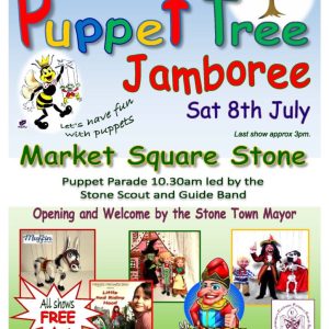 Updated A4 Stone Poster take 2 Puppet Tree Jamboree on Saturday 8 July 2023